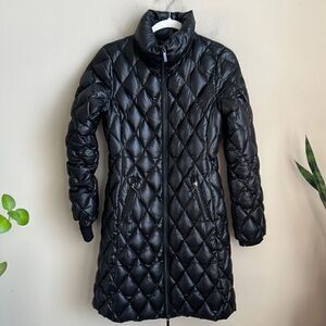 DVF Black Long Feather Blend Puffer Coat XS
